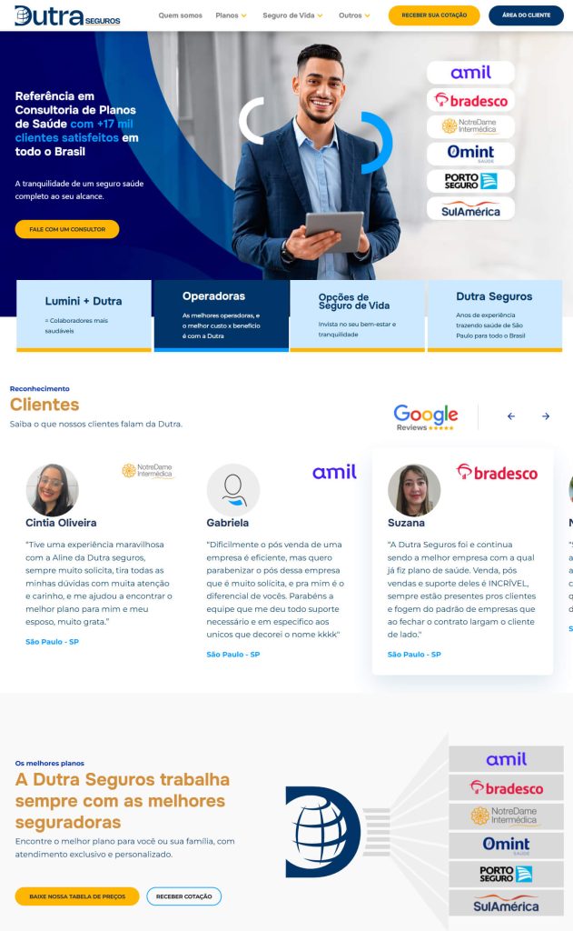 Site Dutra Seguros COnsultoria em Planos de Saúde